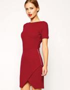 Asos Rib Stepped Hem Dress With Zip Detail - Red