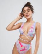 Asos Colorful Marble Print Tie Crop Bikini Top - Multi