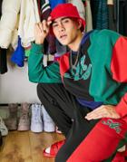 Asos Actual Hoodie Set In Black With Color Block Cut And Sew And Logo Print