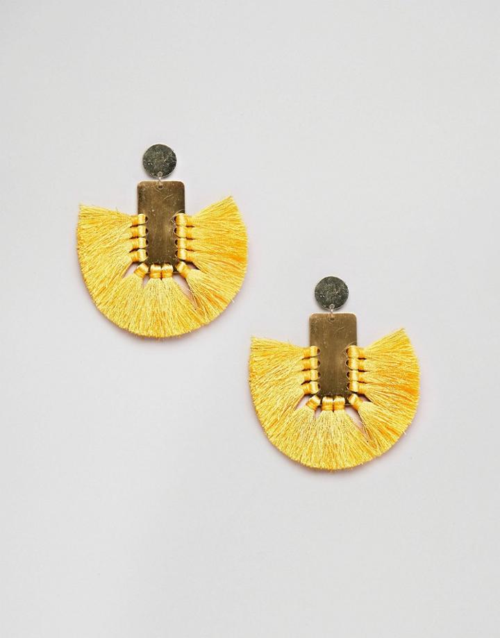 Mango Fanned Tassle Earrings In Yellow - Yellow