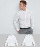 Asos Design Slim Shirt 2 Pack In White Save - Multi
