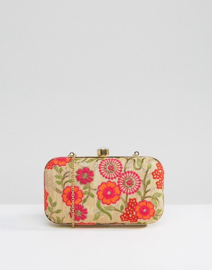 Park Lane Handmade Floral Embroidered Clutch Bag - Red