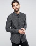 Farah Shirt With Textured Weave In Slim Fit Black - Black