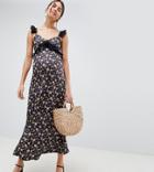 Asos Design Maternity Maxi Dress In Ditsy Print With Ladder Trim - Multi
