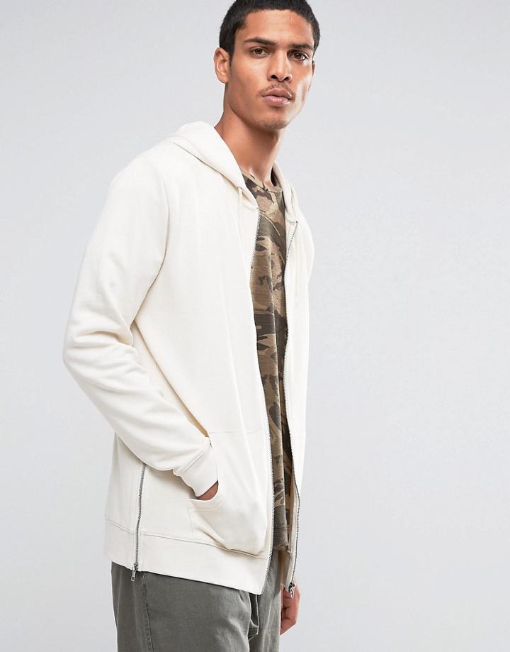 Asos Longline Zip Up Hoodie With Side Zips In Off White - Beige