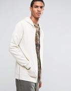 Asos Longline Zip Up Hoodie With Side Zips In Off White - Beige