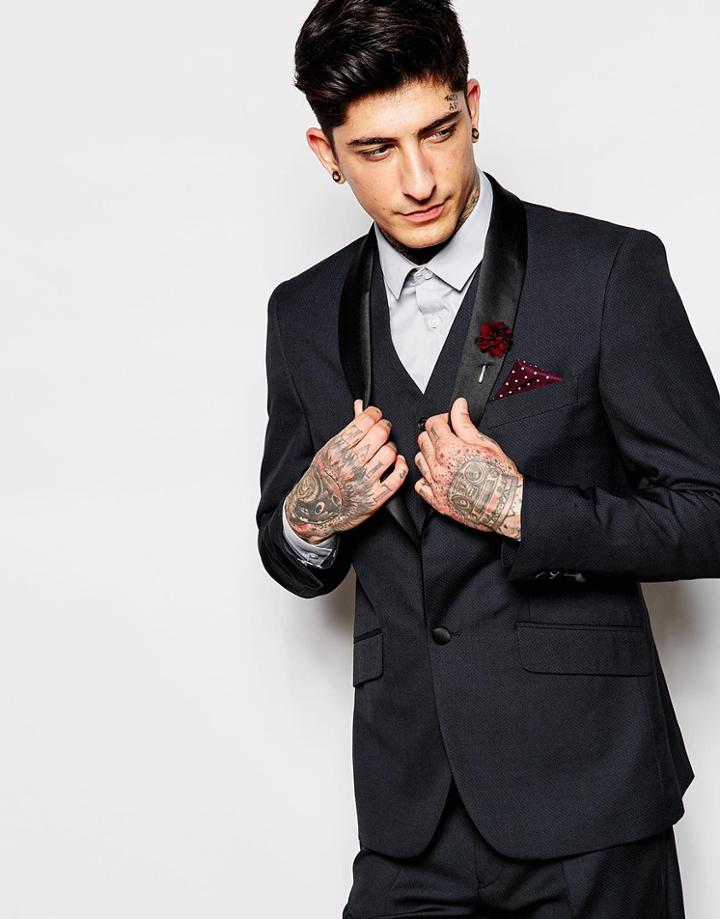 Devils Advocate Polka Dot Shawl Collar Tux Jacket - Black