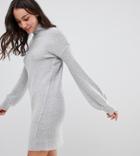 Brave Soul Tall Hudson High Neck Sweater Dress With Balloon Sleeves-gray