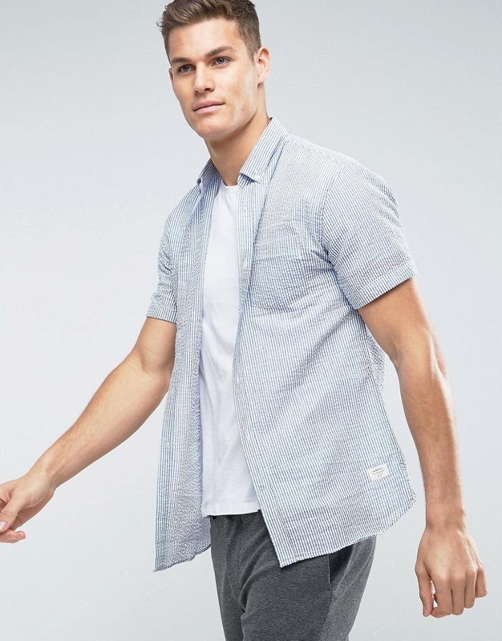 Lindbergh Seersucker Short Sleeve Shirt - Blue