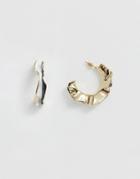 Asos Design Hoop Earrings In Folded Abstract Design With Inner Mono Detail In Gold Tone - Gold