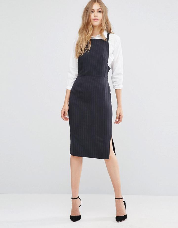 Asos Pinafore Dress In Pinstripe - Multi