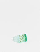 Asos Design Plastic Signet Ring In Green With Crystals