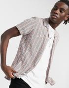 Asos Design Short Sleeve Regular Revere Viscose Geo Print Shirt-brown