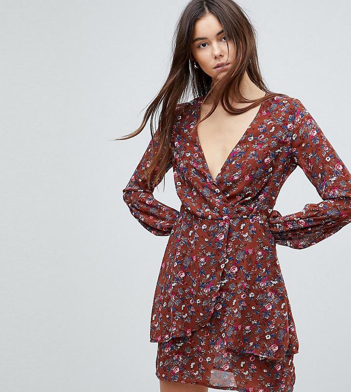 Parisian Tall Floral Wrap Dress - Red