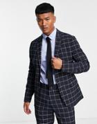 Asos Design Skinny Suit Jacket In Navy Windowpane Check