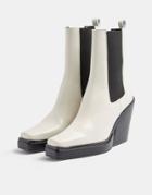 Topshop Hero Heeled Square Toe Western Chelsea Boot In Off White