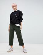 Asos High Waisted Mom Chinos In Forest Green - Green