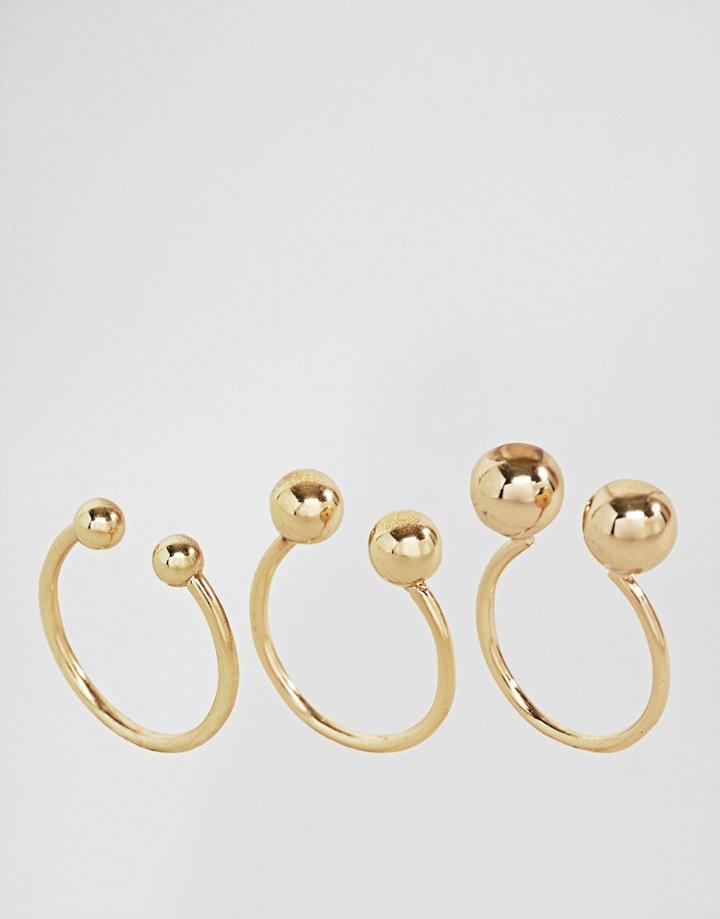 Monki 3 Pack Sphere Rings - Gold