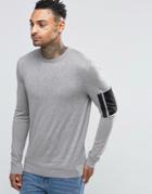 Asos Crew Neck Sweater With Military Pocket Styling - Gray