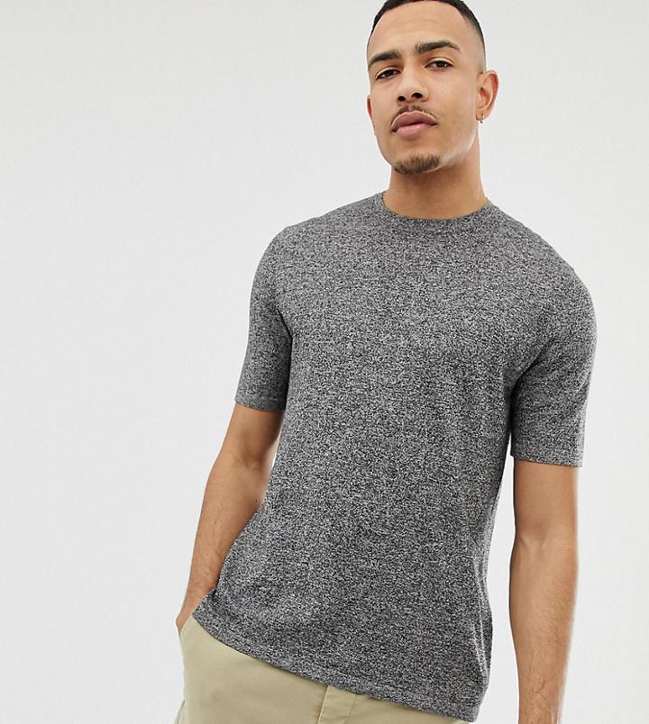 Asos Design Tall Knitted T-shirt In Black & White Twist - Gray