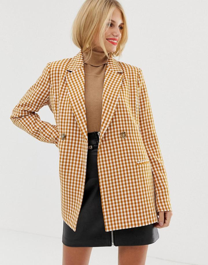 Pieces Oversized Double Breasted Check Blazer - Multi
