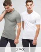 Asos 2 Pack Extreme Muscle Polo Shirt In White/green - Multi