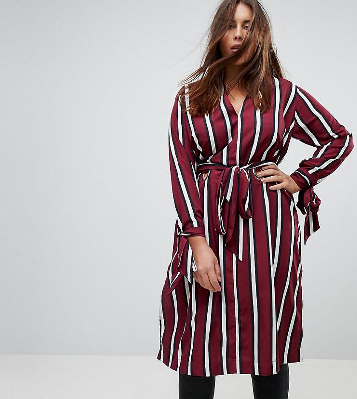 Asos Curve Longline Shirt In Stripe With Eyelet Detail - Multi