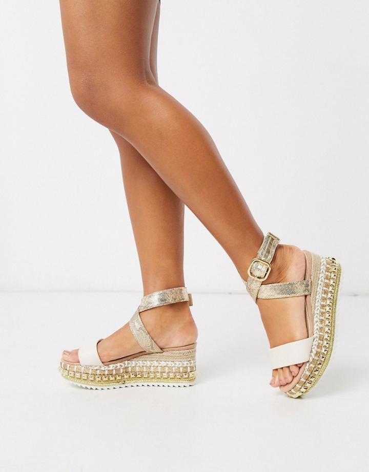 River Island Studded Espadrille Flatform Sandal In White