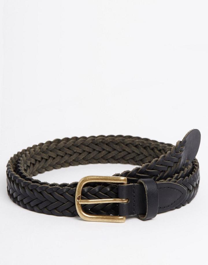 Asos Super Skinny Leather Plaited Belt In Black - Black