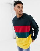 Asos Design Oversized Long Sleeve T-shirt With Color Block In Navy - Navy