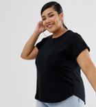 Asos Design Curve T-shirt In Boyfriend Fit With Rolled Sleeve And Curved Hem In Black