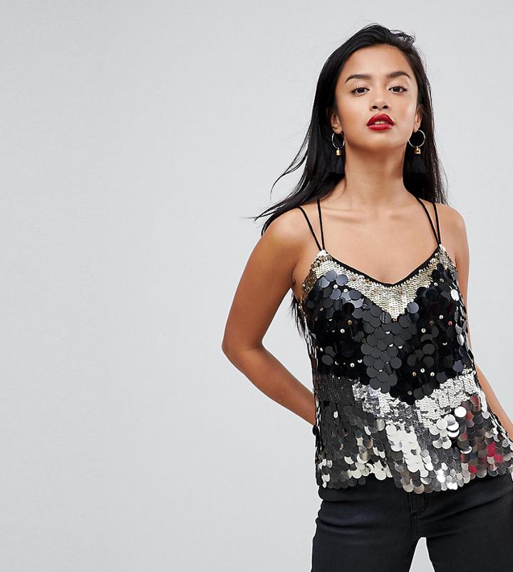 River Island Petite Sequin Cami Top - Black