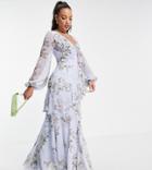 Asos Design Tall Wrap Waist Maxi Dress With Double Layer Skirt-multi