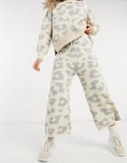 Never Fully Dressed Knitted Pants Set In Oversized Cream Animal Print-white