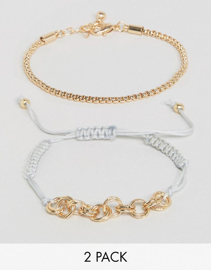 Asos Pack Of 2 Mesh Chain And Cord Bracelet - Gold