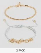 Asos Pack Of 2 Mesh Chain And Cord Bracelet - Gold