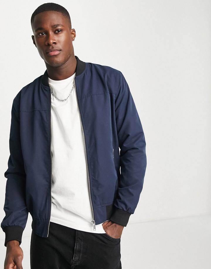 River Island Bomber Jacket In Navy