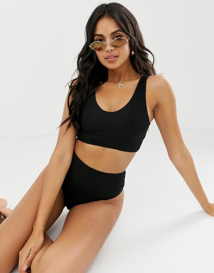 Noisy May Crinkle Bikini Top - Black