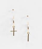 Asos Design 2 Pack Hoop And Stud Earrings With Cross Charms In Gold Tone