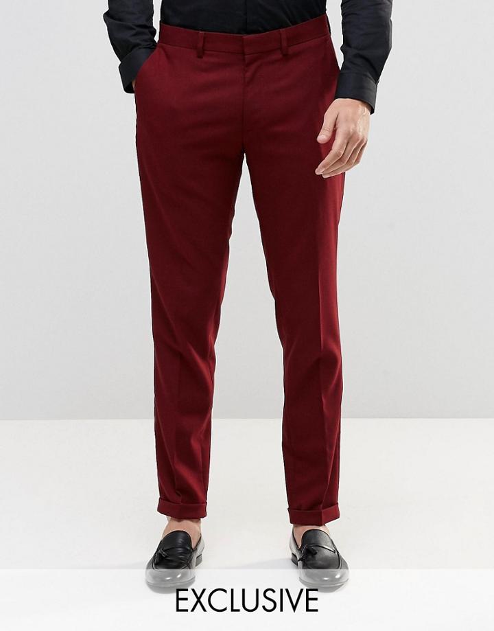 Only & Sons Skinny Smart Pants With Stretch And Turn Up - Burgundy
