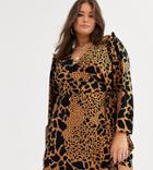 Asos Design Curve Wrap Mini Dress With Extreme Sleeves In Animal Print