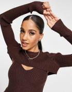 4th & Reckless Double Layer Knitted Top In Chocolate-brown