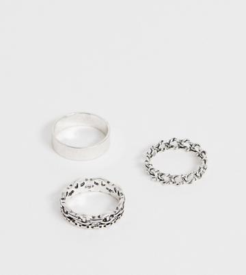 Asos Design Plus Industrial Ring Pack In Burnished Silver - Silver