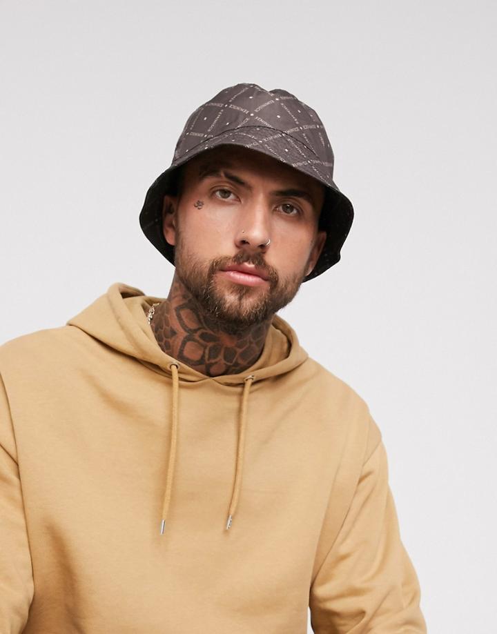 Asos Design Bucket Hat In Brown With 'reminisce' Print - Brown