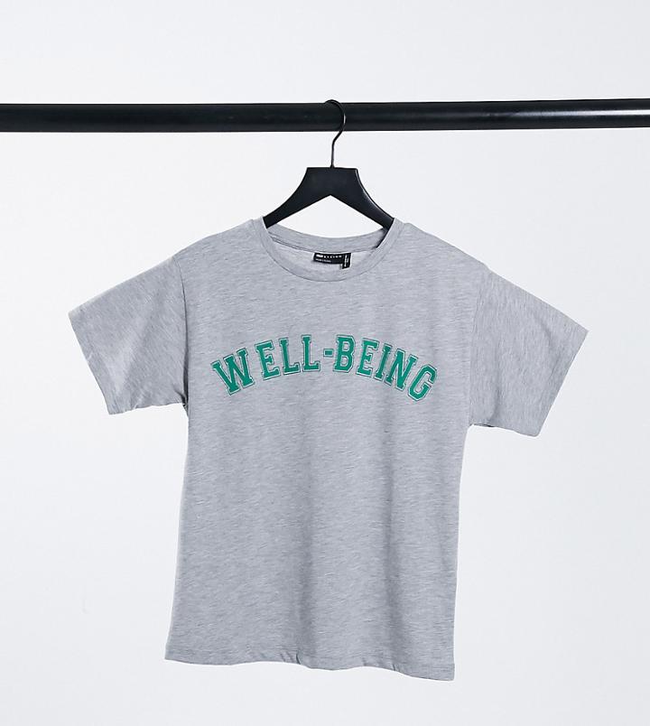 Asos Design Petite T-shirt With Well-being Varsity Graphic In Gray Marl-grey