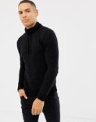 Blend Sweater With A Drape Funnel Neck In Black - Black
