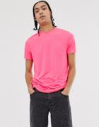 Asos Design T-shirt With Crew Neck In Neon Pink - Pink