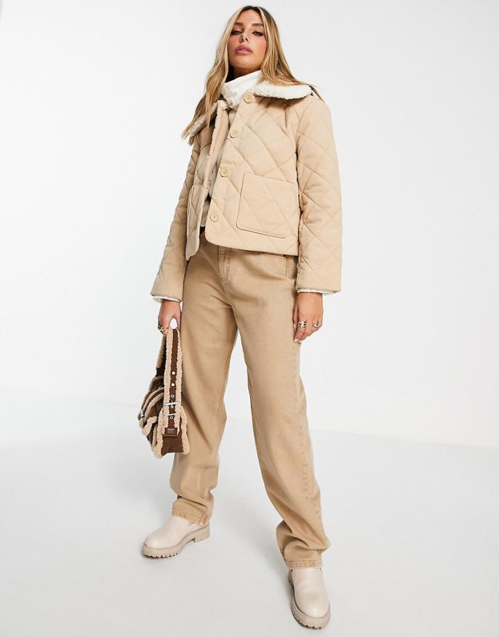 & Other Stories Cotton Quilted Jacket With Contrast Collar In Beige - Beige-neutral