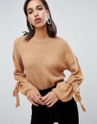 Vero Moda Tie Cuff Knitted Sweater - Tan