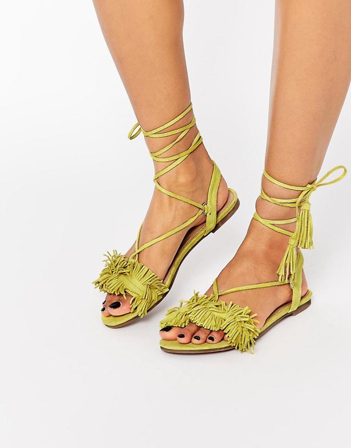 Missguided Tassel Front Flat Sandal - Lime